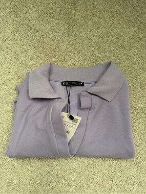 NWT Zara Lavender V-Neck Collared Knit Sweater Body Suit